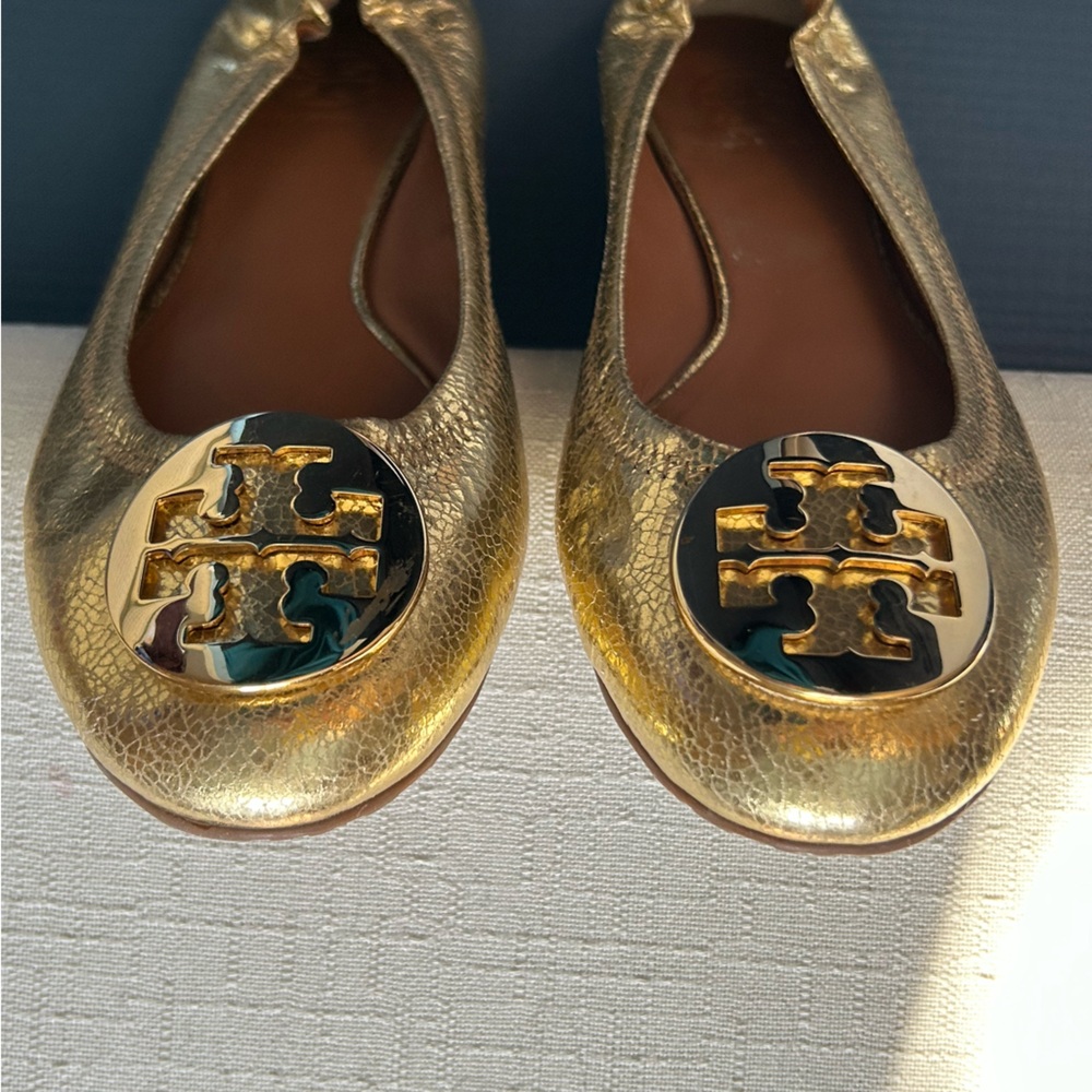 Tory Burch Gold Mini Travel Ballet size 7.5